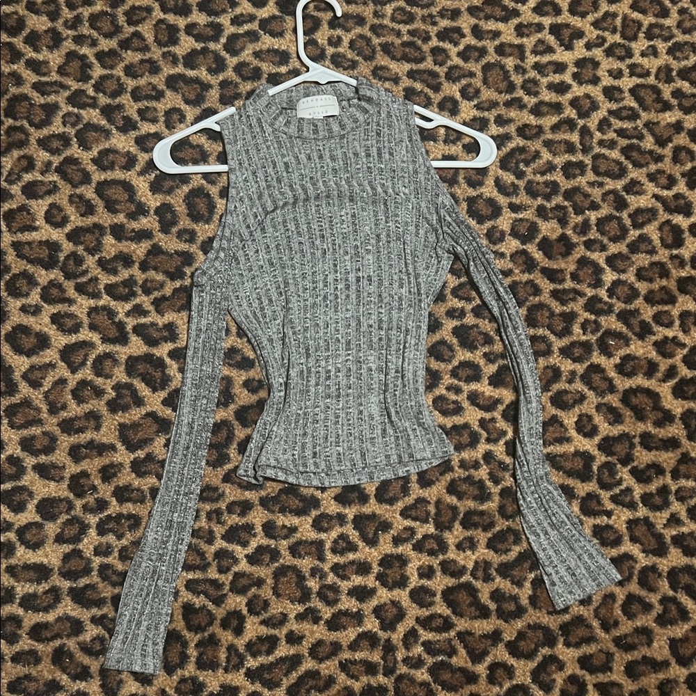 Kendall & Kylie Charcoal Ribbed Knit Top
